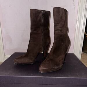 Prada Dark Brown Suede Platform Ankle Boots